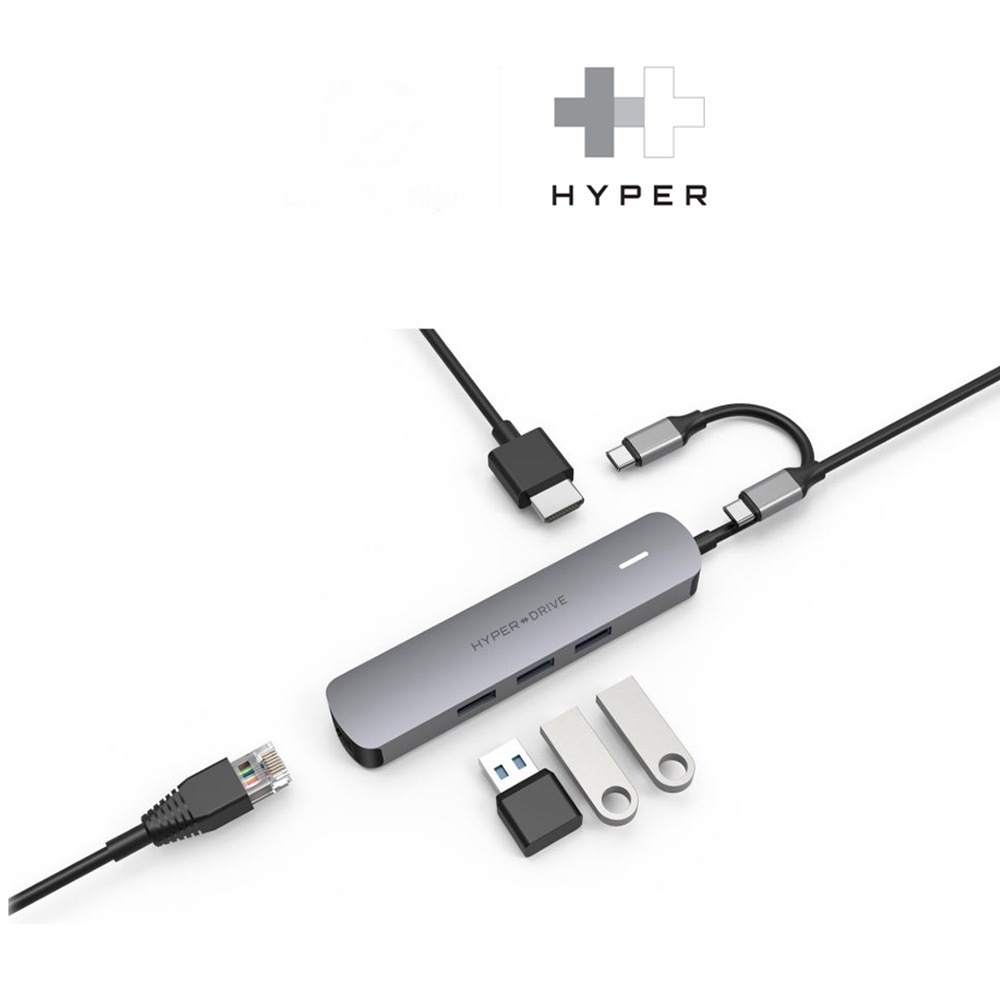 [Mã 254ELSALE giảm 7% đơn 300K] Cổng Chuyển HyperDrive 4K HDMI 6-in-1 USB-C Hub (Mạng Lan-HD233B)