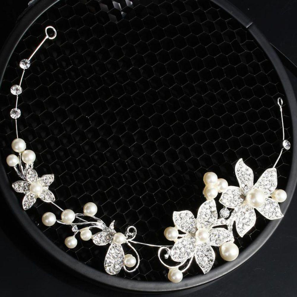 IVORY 1 Vương Miện Cài Tóc Trong Suốt Đính Hoa Và Ngọc Trai Trang Trí Cho Cô Dâu