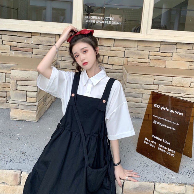 Set Áo Sơ Mi Dài Tay + Đầm Yếm Size Lớn Thời Trang Dành Cho Nữ