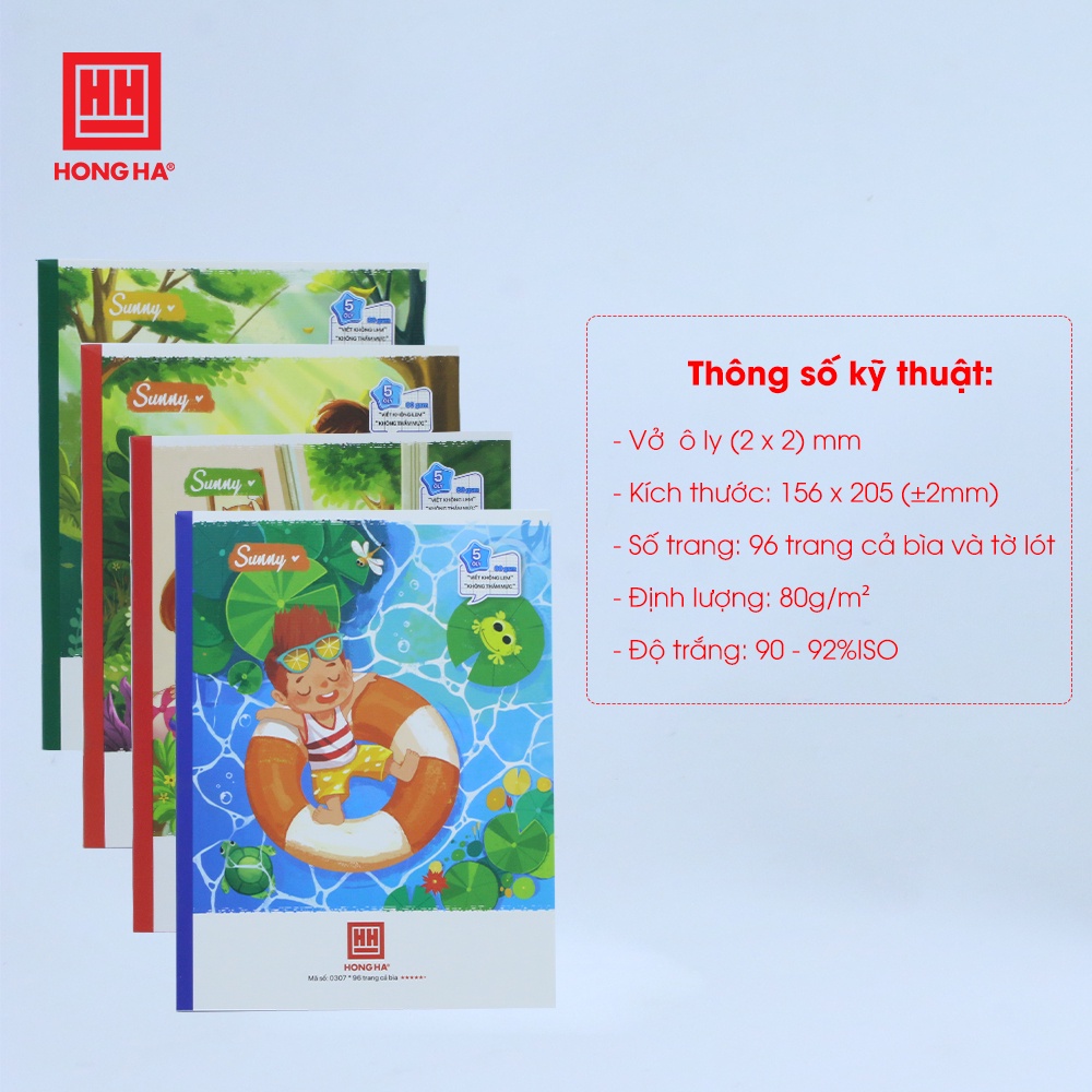 Vở 5 ô ly 96 trang Hồng Hà Class Sunny- 0307 | Dành cho học sinh miền Trung - Nam