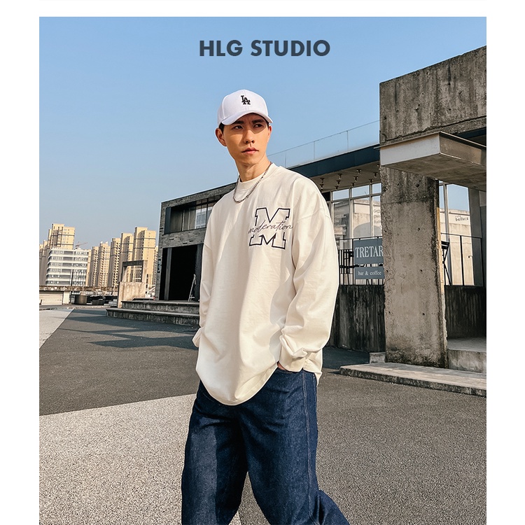Áo nỉ cổ tròn HLG AMOBIT phong cách đường phố rộng rãi, thời trang trẻ trung năng động
