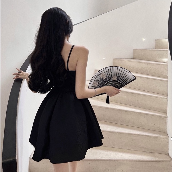 Đầm Chữ A Không Tay Cổ Yếm Dáng Ôm Màu Đen Thời Trang Hàn Quốc Gợi Cảm Cho Bạn Gái