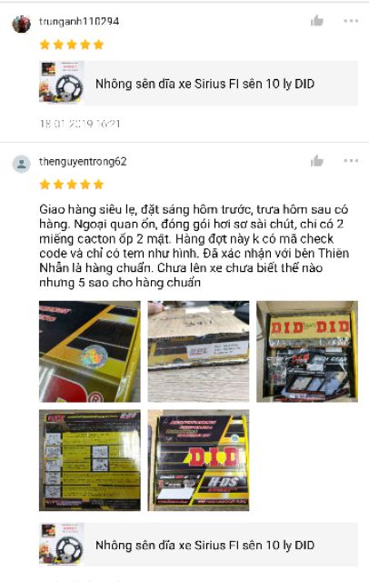 Nhông sên dĩa xe Sirius FI sên 10 ly DID