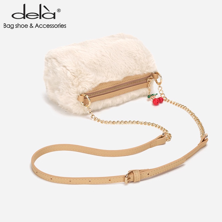 Dela Túi Đeo Chéo Vai Bằng Len Lông Thỏ Phong Cách Mùa Đông Mới Hình Quả Cherry Có Dây Đeo Một Bên Vai Cho Nữ