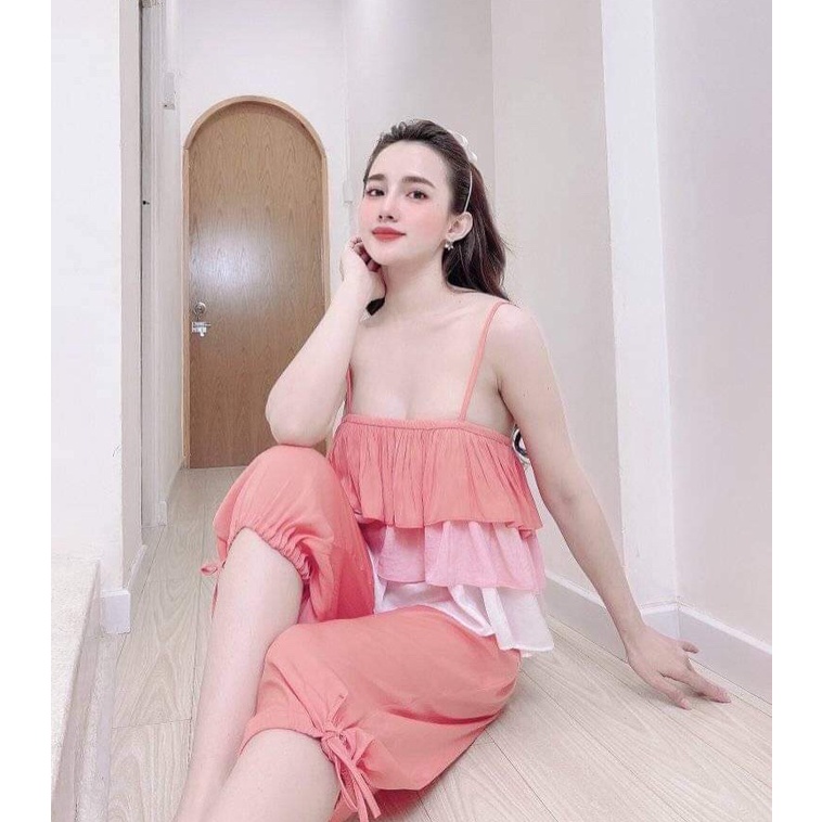 [FREESHIP 50K] Đồ Bộ Lụa Mặc Nhà NHISTORE Quần Lửng Rút Dây Áo 3 Tầng Bèo Freesize Dưới 57kg | BigBuy360 - bigbuy360.vn