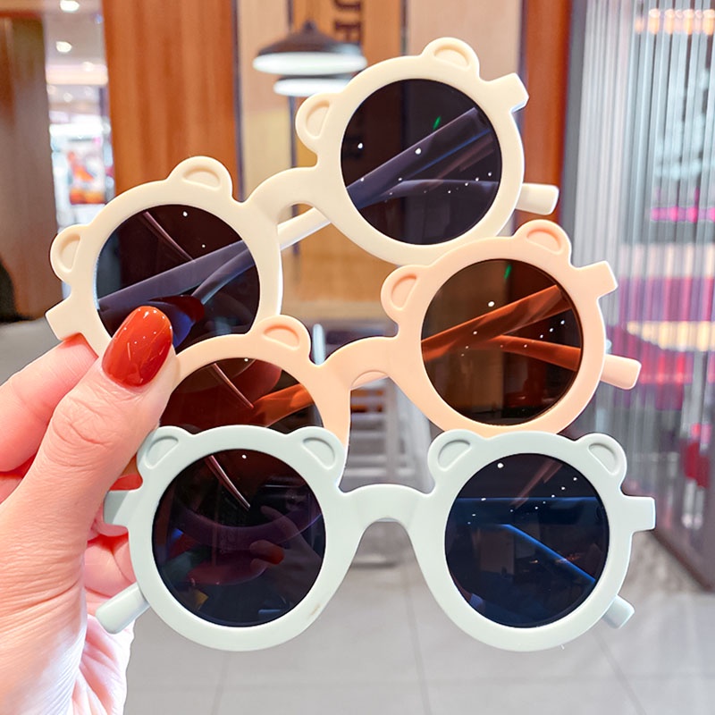 Kính Mát Gọng Tròn Chống Tia UV Hình Gấu Hoạt Hình Thời Trang Cho Bé