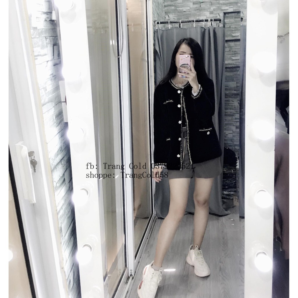 Áo khoác len lông cổ phối voan ánh nhũ sang chảnh_ hàng Loại 1 ( Ảnh thật shop tự chụp )