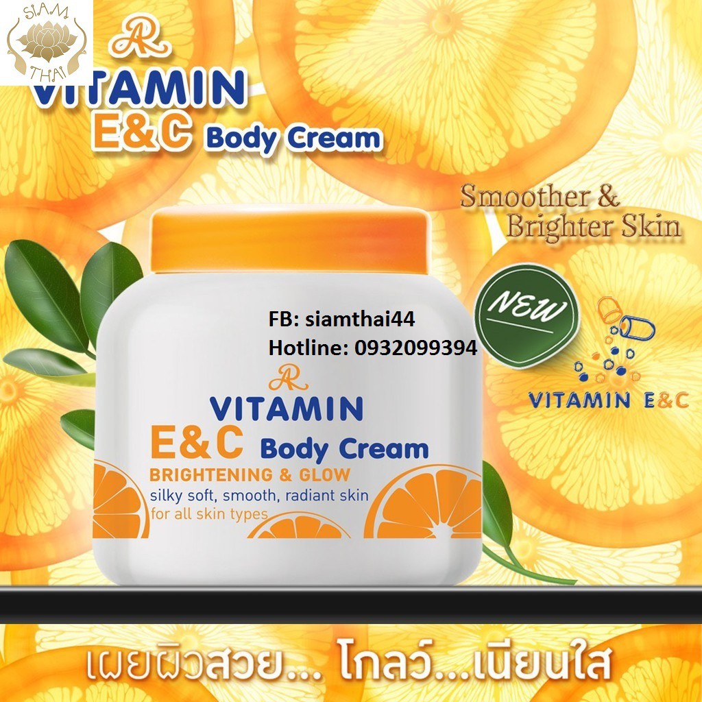 KEM DƯỠNG THỂ TINH CHẤT CAM TƯƠI  AR Vitamin E & C Body Cream Brightening & Glow 200g