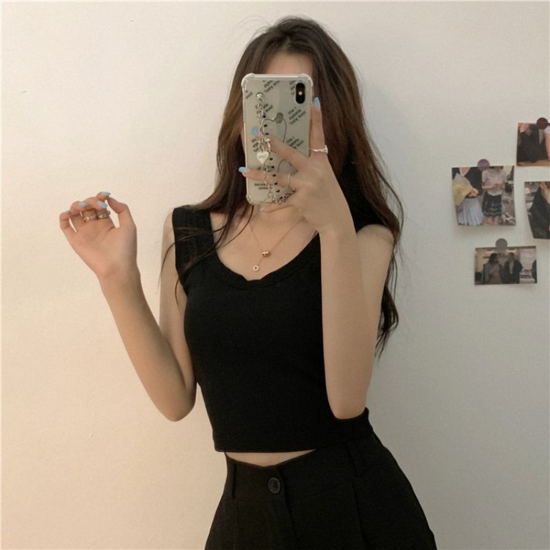 Áo Thun Nữ Croptop 2 Dây Bản To MEROFIT Cổ Vuông Cotton Lạnh Mát Mẻ Hàng Đẹp