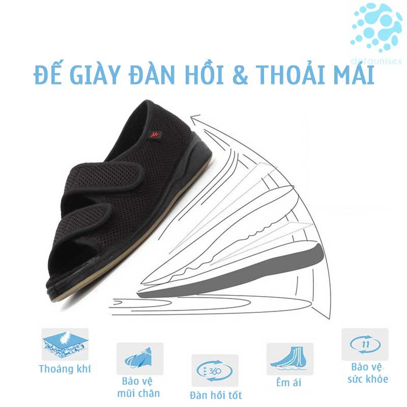 Giày vải 2 quai cho người già bệnh tiểu đường Detaunisex - TIDU01