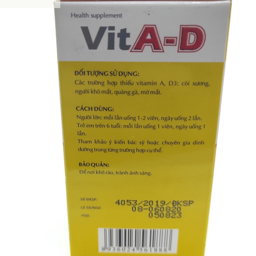Dầu Cá VitA-D Bổ Sung Vitamin A, D3 - Hỗ Trợ Còi Xương, Mờ Mắt, Khô Mắt - Hộp 50 viên