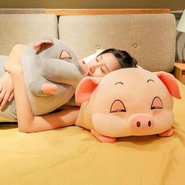 Gấu bông gối ôm Tina Heo mắt híp bông cao cấp, vỏ nhung Hàn Quốc mềm mịn, co dãn 4 chiều, size 45cm - 110cm