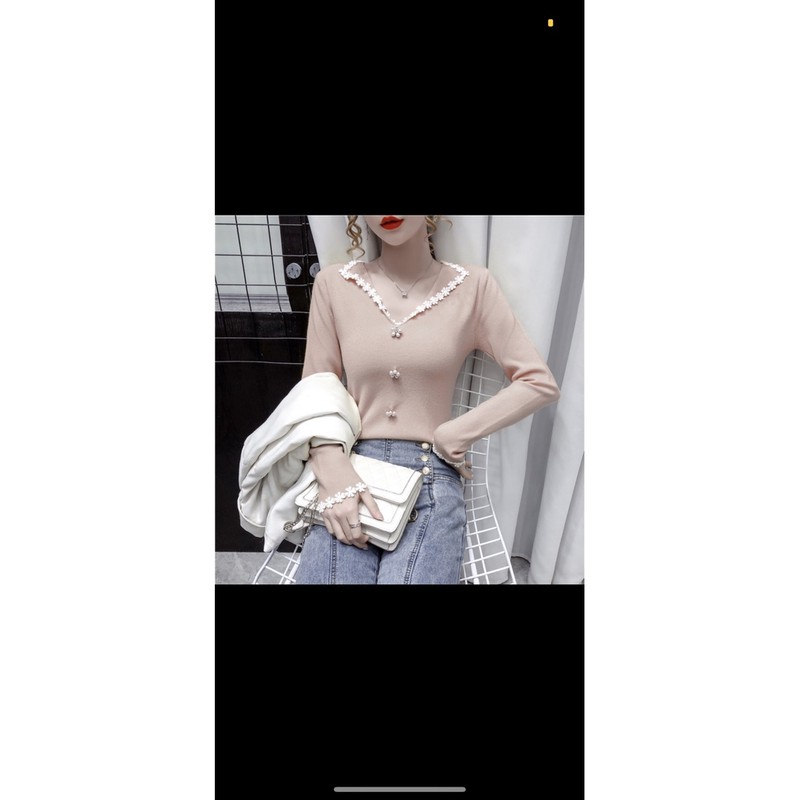 Áo nữ dài tay cổ bẻ pha ren hoa | BigBuy360 - bigbuy360.vn