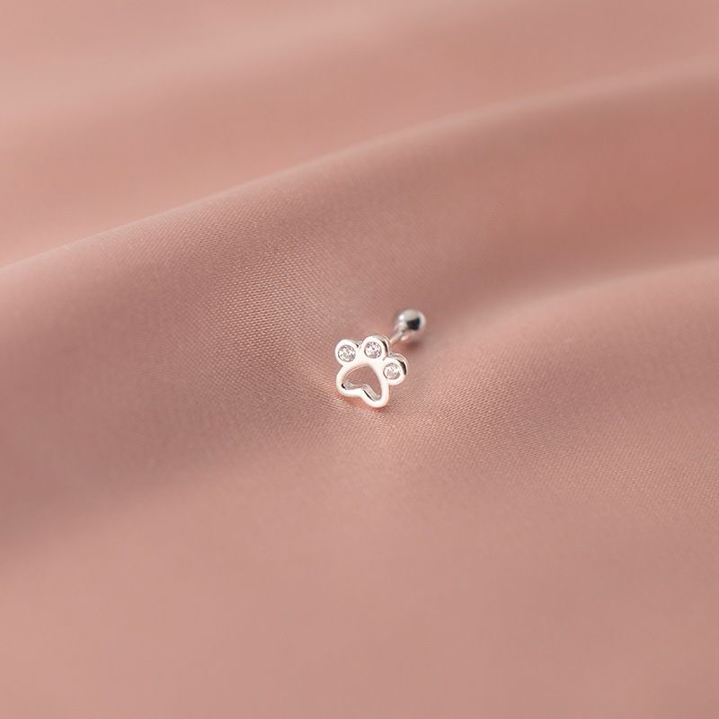 Bông Tai Bạc Hình Chân Mèo Đính Đá Chuôi Bi Tròn 100% Bạc Ý 925 - Blackmeo Silver