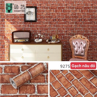 1m decal dán tường, giấy dán tường gạch nâu đỏ khổ 45cm g450