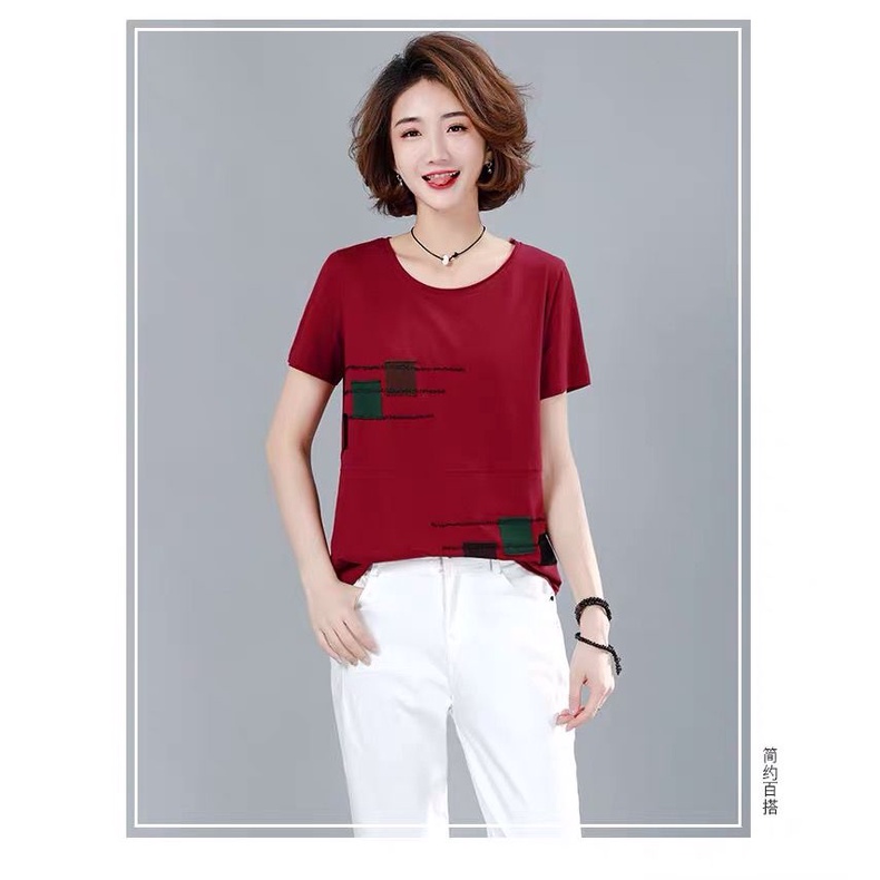 Áo thun tay ngắn dáng rộng thời trang mùa hè cho phụ nữ trung niên