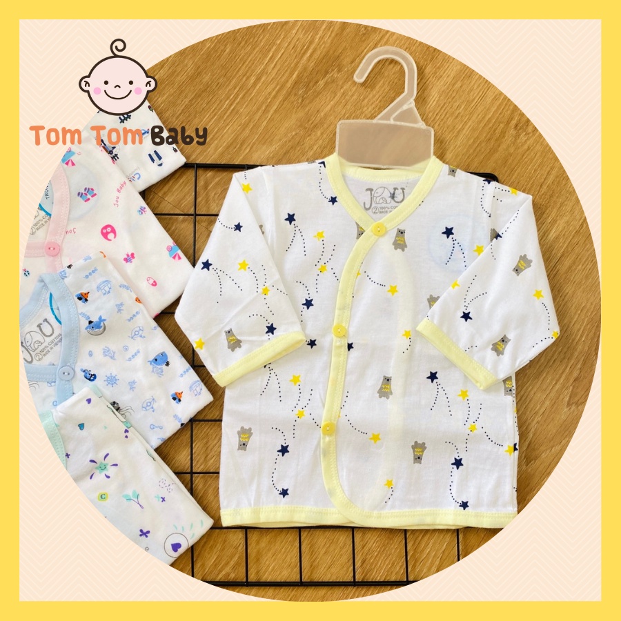 1 Áo sơ sinh Tay Dài cotton cao cấp JOU | Mẫu Tay Dài Họa Tiết Cài Nút Xéo | Size 1,2,3 cho bé sơ sinh - 9kg