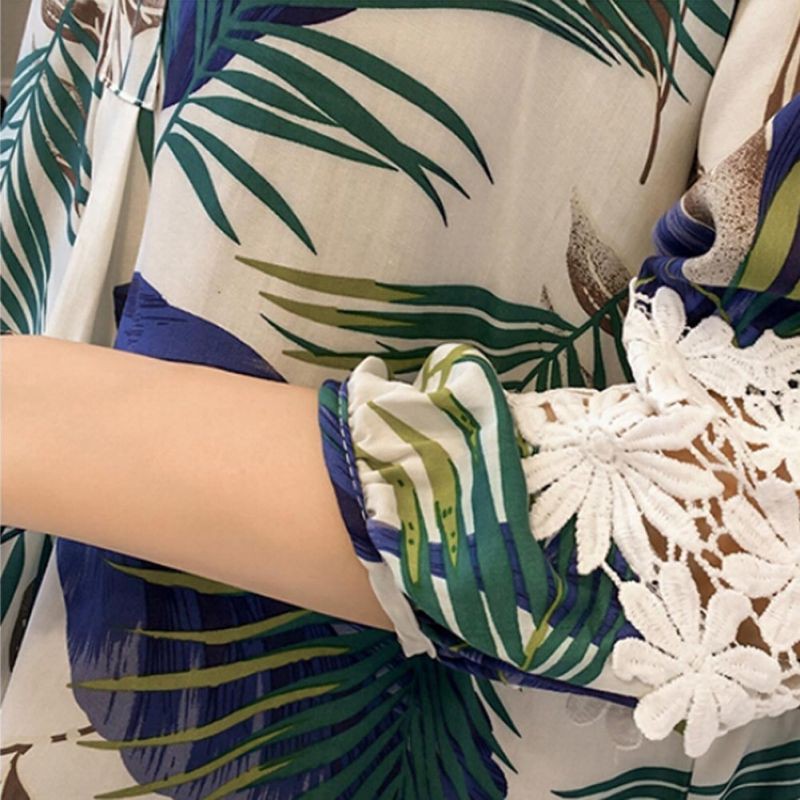 Áo sơ mi nữ tay dài cổ chữ V họa tiết thanh lịch | BigBuy360 - bigbuy360.vn