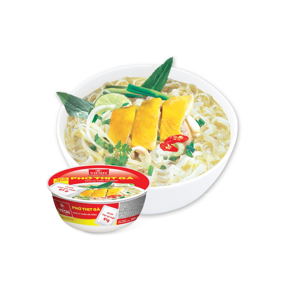 Thùng 12 Tô Phở Thịt Gà Có Thịt Thật VIFON 120g/Tô