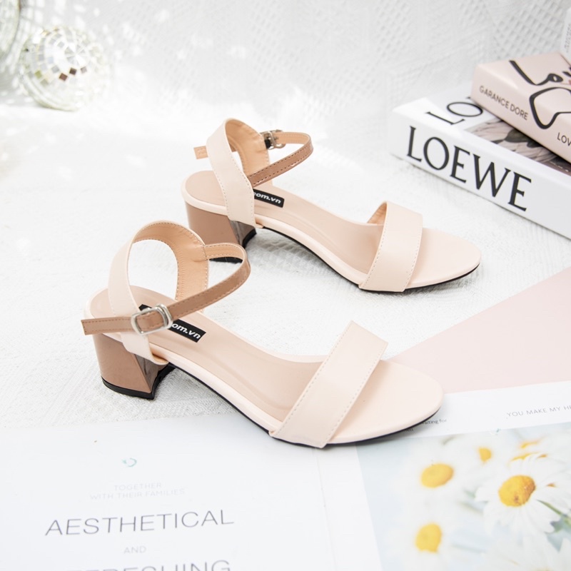 Giày Sandal Cao Gót MWC Đế Vuông 5CM Hở Mũi Quai Ngang Màu Xanh Nâu Sang Trọng NUCG-3920