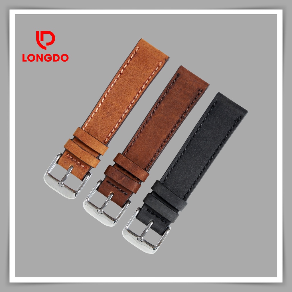 Dây đồng hồ nam da bò sáp - Đủ size 12/14/16/18/20/22/24 - Thương hiệu uy tín Longdo Leather