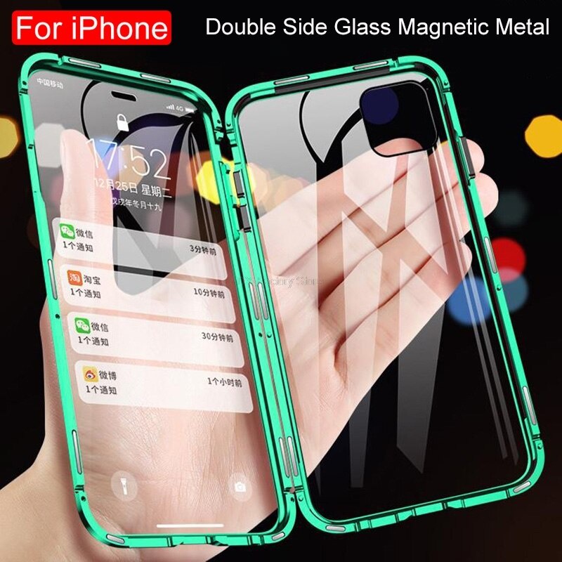 Ốp điện thoại kính cường lực hai mặt viền kim loại từ tính bảo vệ 360 độ cho iPhone 6 6S 7 8 6 Plus 6S Plus 7 Plus 8 Plus