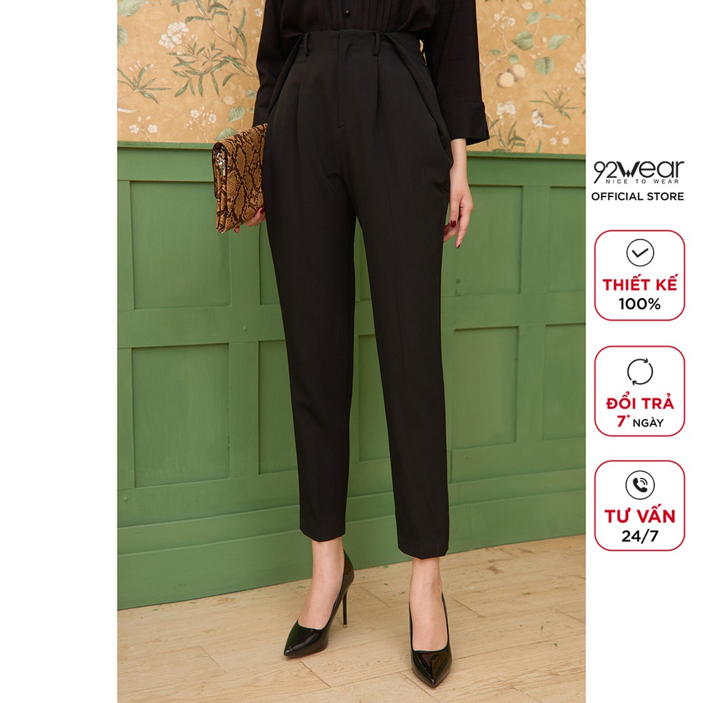 Quần tây âu nữ 92WEAR lưng cao cạp rời xếp ly, công sở thanh lịch QAA1582