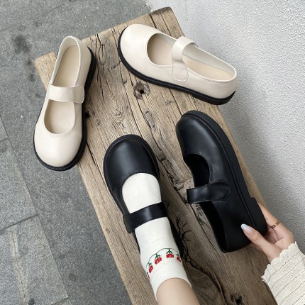 (Hàng sẵn, CÓ ẢNH THẬT) giày da nữ đế bằng, giày Lolita đế bằng màu trắng | BigBuy360 - bigbuy360.vn