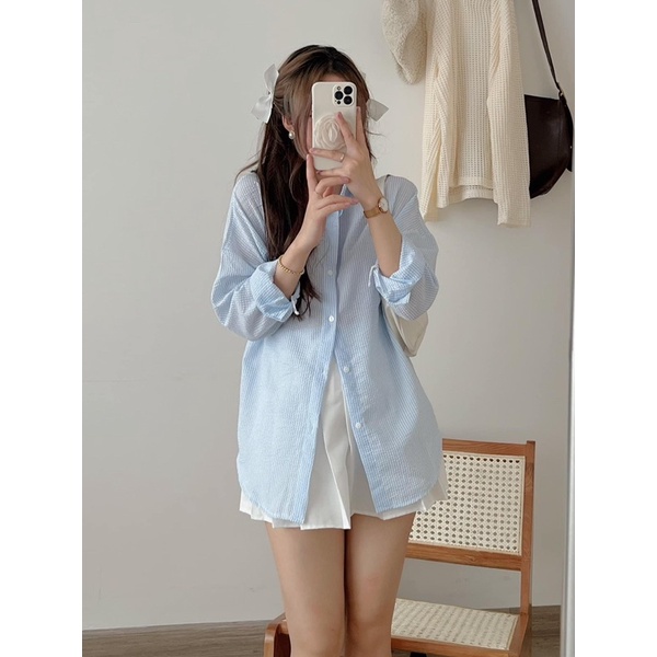 Áo sơ mi unisex nam nữ MIA, Áo sơ mi form rộng trắng bigsize đi học, tay ngắn chất xốp