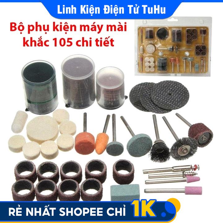 Bộ Phụ Kiện Máy Khoan Mài Đa Năng 105 Chi Tiết - Đĩa Cắt - Mũi Mài Mini - Nỉ Đánh Bóng