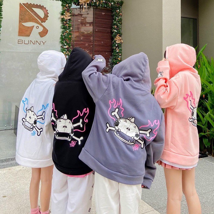 Áo Hoodie ZIP kéo Nỉ Bông KHÚC XƯƠNG Varsity Form Rộng Unisex Nam Nữ Ulzzang