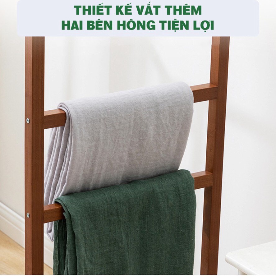 Giá Treo Quần Áo Gỗ Tre Nhập Khẩu Vintage Cao Cấp Có Bánh