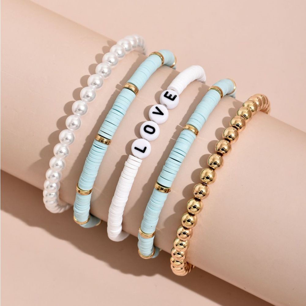 Bộ 5 / 2 Vòng Tay Nhựa Resin Mềm Hình Chữ Cái Nhiều Màu Sắc Phong Cách Boho Thời Trang Cho Nữ