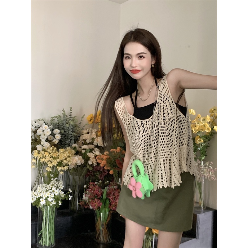 Cocory vn Áo Croptop Dệt Kim Thiết Kế Khoét Lỗ Quyến Rũ