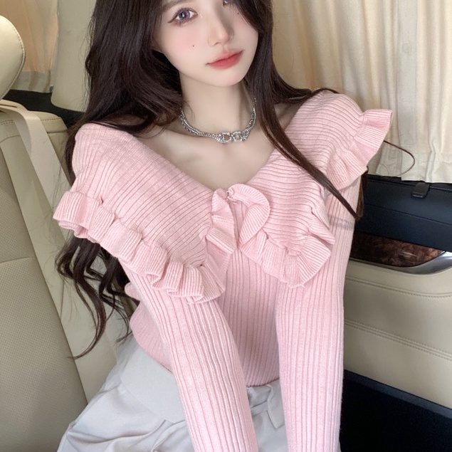 Áo Sweater Dệt Kim Tay Dài Cổ Búp Bê Thời Trang Cho Nữ