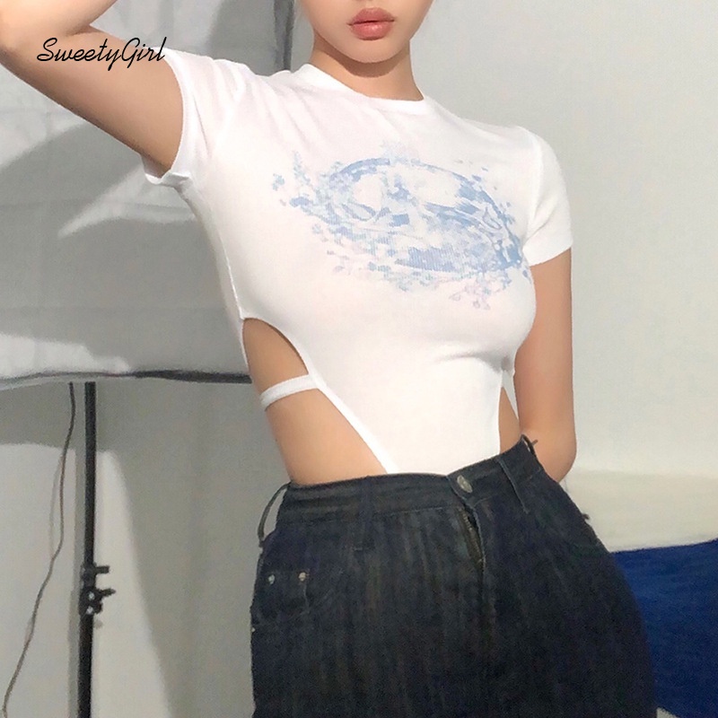 Áo Liền Quần Tay Ngắn Cổ Tròn Dáng Ôm In Họa Tiết Thời Trang Đường Phố Dành Cho Nữ