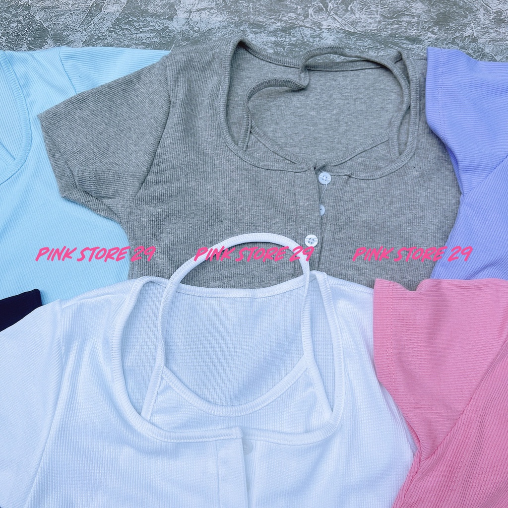 Áo Croptop Body Tay Ngắn PINKSTORE29 Cổ Vuông Kiểu Yếm, Khuy Cài Cổ Gợi Cảm A5257 | BigBuy360 - bigbuy360.vn