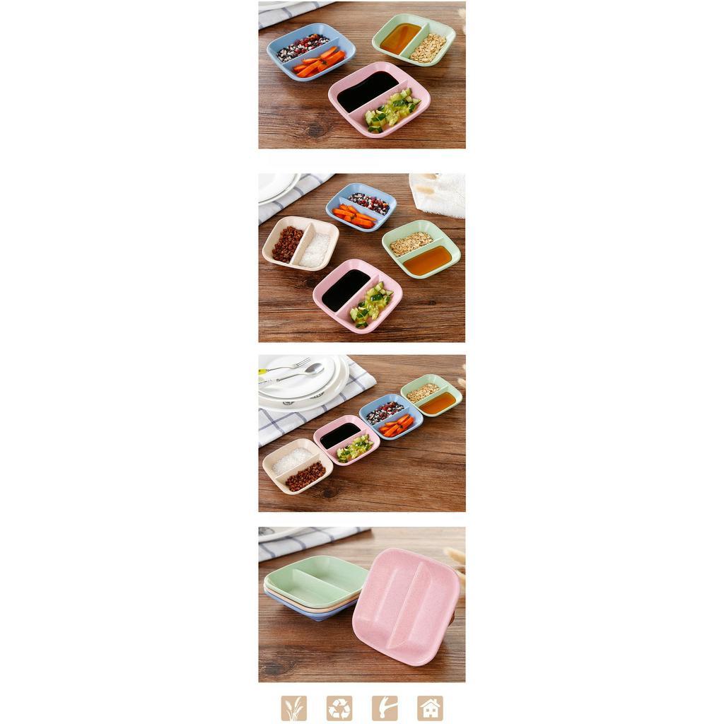 Chén Đựng Gia Vị, Chén Đựng Nước Chấm 2 Ngăn, Đĩa 2 Ngăn Nhỏ Đựng Đồ Ăn Kèm Bằng Nhựa Lúa Mạch