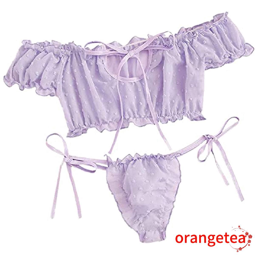 Set Áo Ngực & Quần Lót Nữ Trễ Vai Nhún Bèo Gợi Cảm