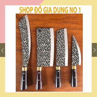 Dao bếp bộ 4 dao nhà bếp cao cấp làm 100% từ thép nhíp chuyên chặt xương chặt gà vịt, chặt cây thái thịt siêu sắc bén.