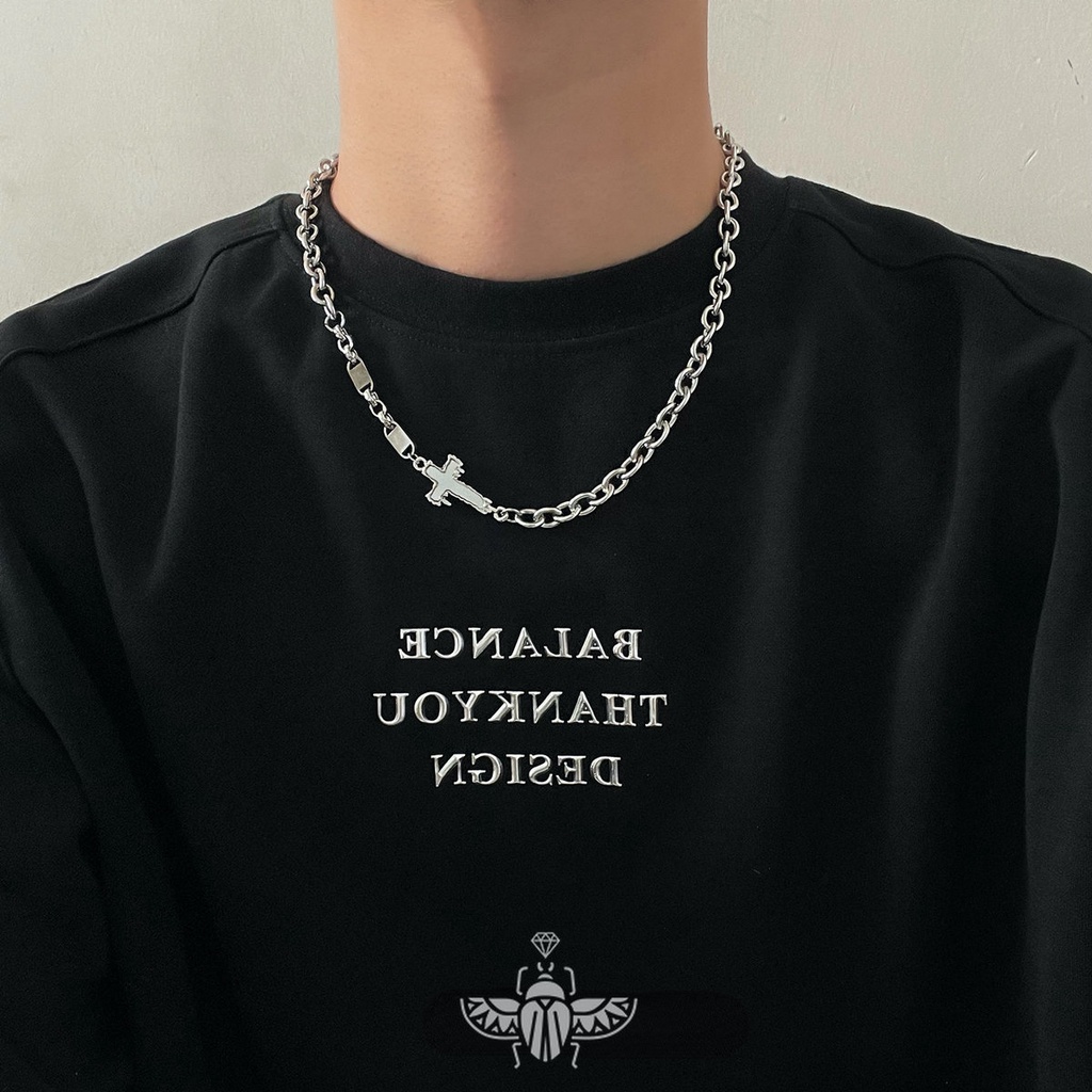Vòng cổ Thép Titan Mặt Thánh Giá Phong Cách hip hop Cá Tính Cho Nam Và Nữ