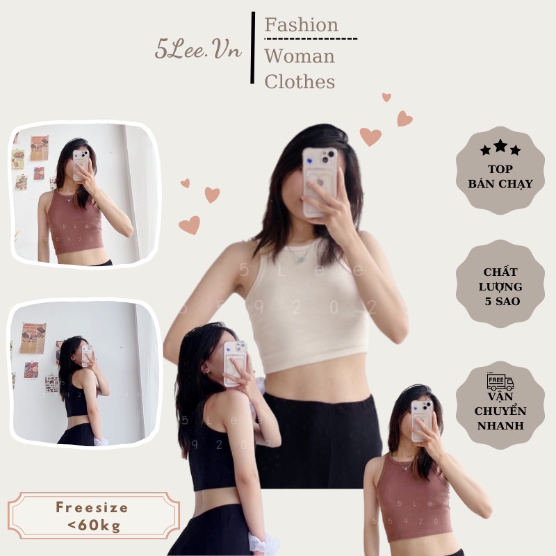Áo tăm croptop cổ tròn sát nách chất liệu 100% cotton