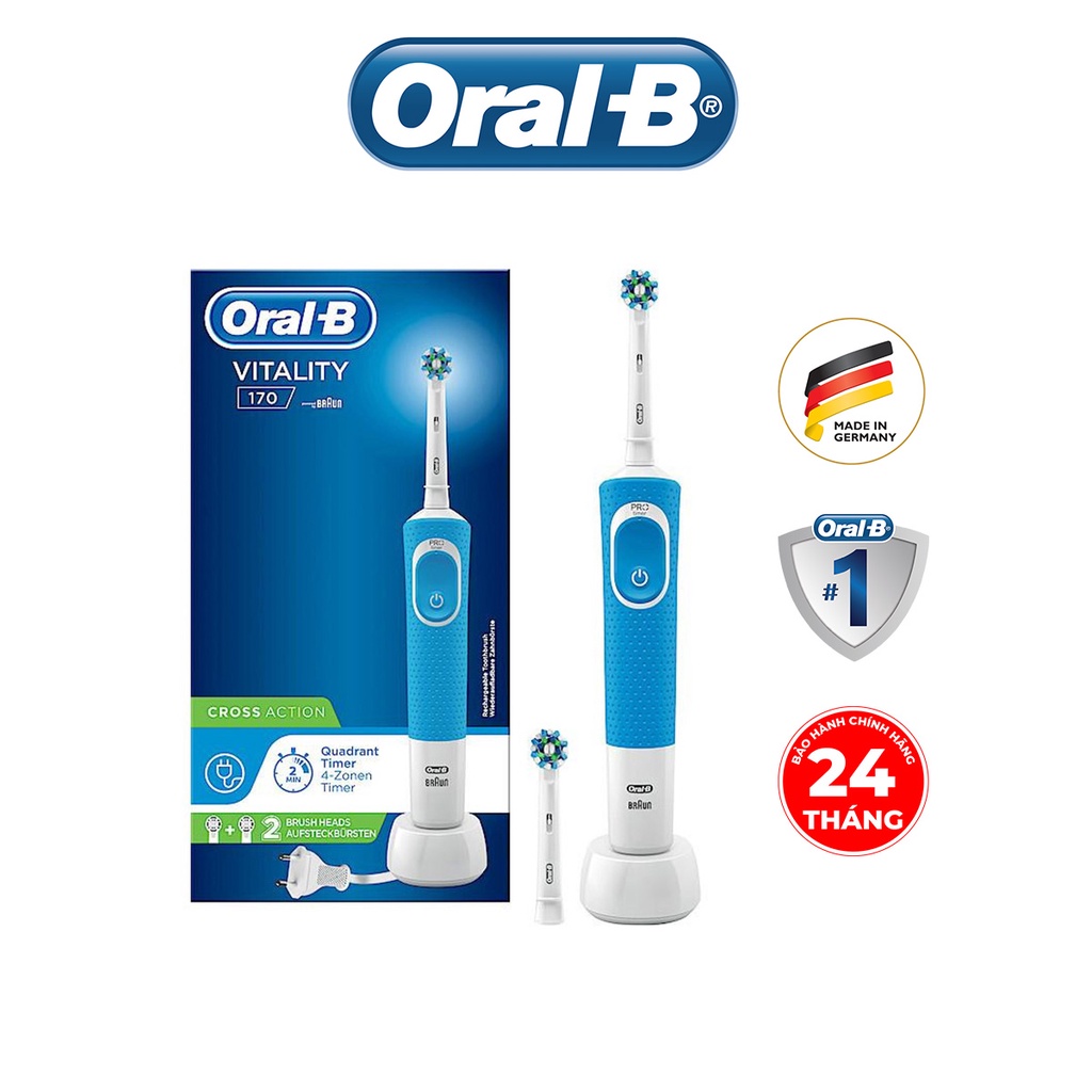 Bàn chải đánh răng điện Oral-B Vitality 170 CrossAction Blue- 2 đầu thay D100.423.1