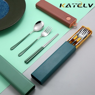 Set 2/ 3 dụng cụ ăn uống KATELV thép không gỉ 304 có hộp đựng phong cách Hàn Quốc di động tiện lợi