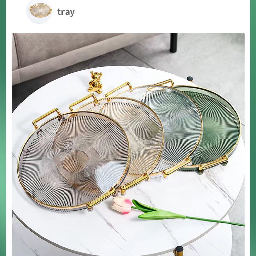 Khay Đĩa Tròn Tranz Đựng Bánh Kẹo, Khay Đựng Ly Tách Ấm Trà, Khay Mạ Vàng Cao Cấp Sang Trọng Trang Trí Nhà Bếp