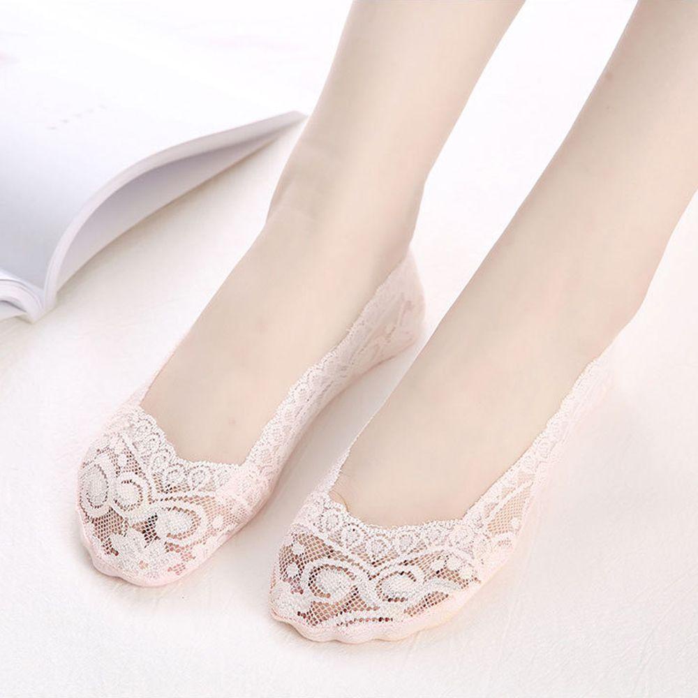 CACTU 1pair Fashion Lace Boat Socks Boat Liner Anti-Slip Women Invisible Socks Summer Silicone Gel Cotton Breathable Liner Low Cut/Multicolor