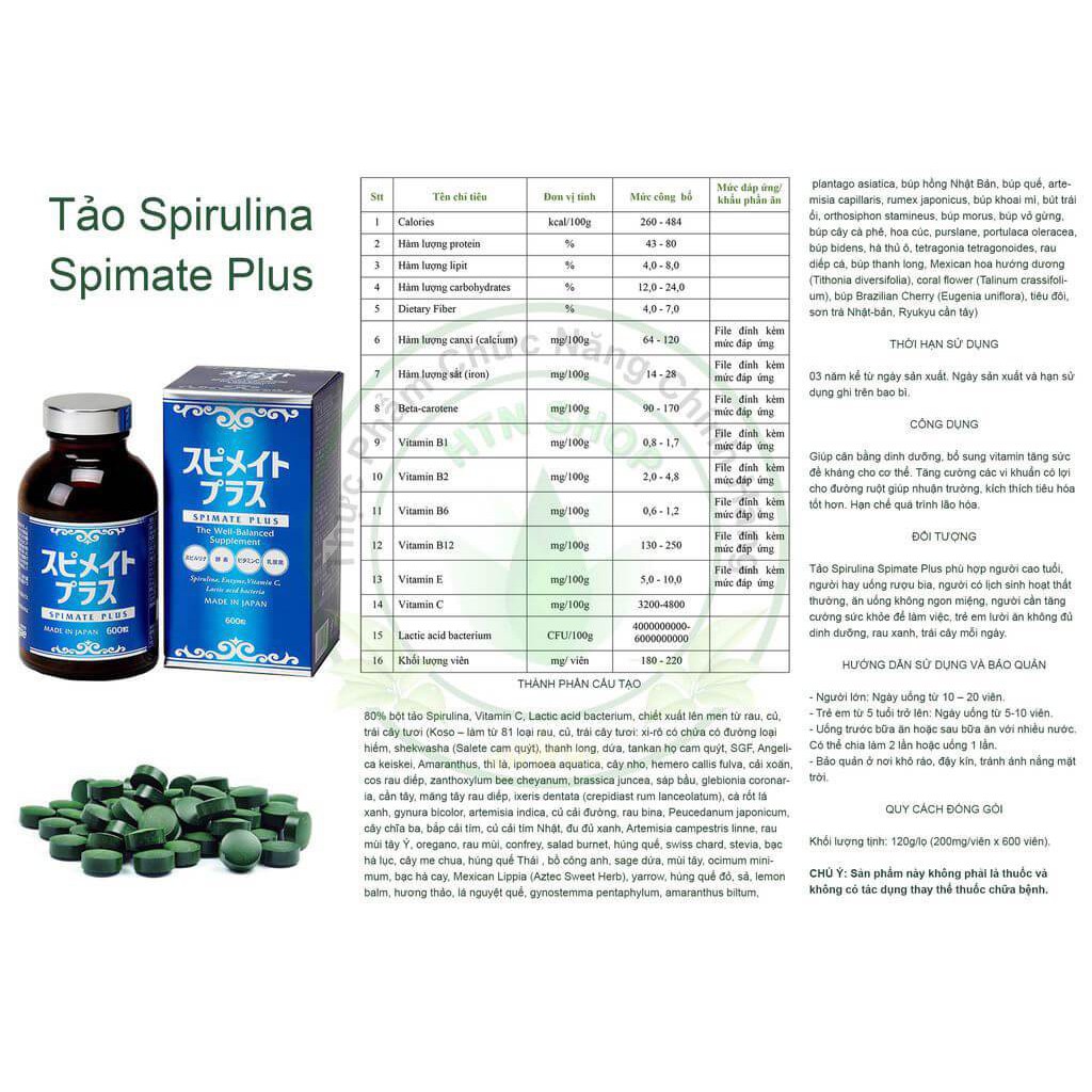 Tảo Xoắn Spirulina Nhật Bản - Spimate Plus, bổ sung các axit amin thiết yếu cho cơ thể