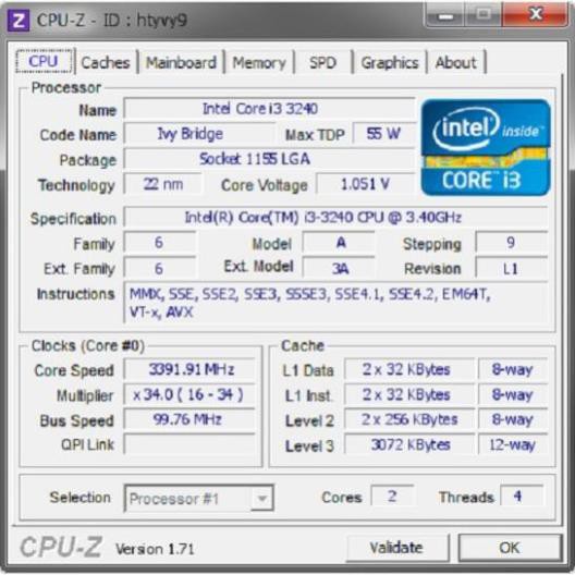 CPU Core i3-3240 Processor 3M Cache, 3.40 GHz (giá khai trương )