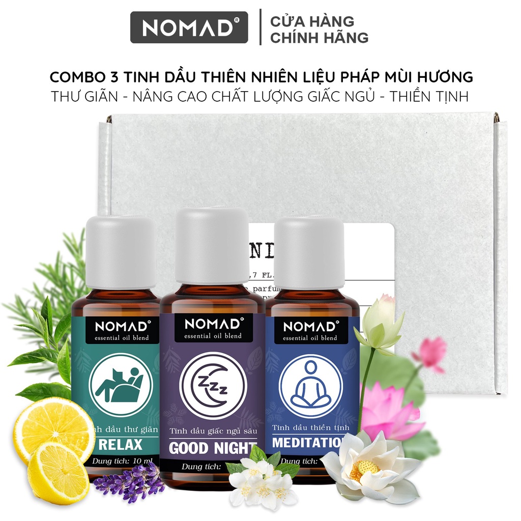 Combo 3 Tinh Dầu Blend Nomad Thư Giãn, Giúp Ngủ Ngon, Tĩnh Tâm 10mlx3