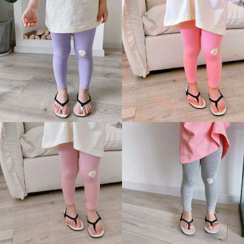 Quần legging vải cotton thêu hoa cúc cho bé gái